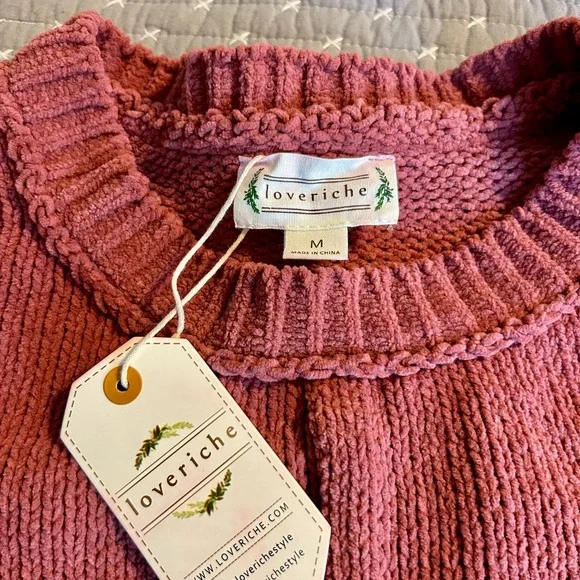 LoveRiche Women’s Mauve Cropped Sweater Size Medium - Picture 4 of 7
